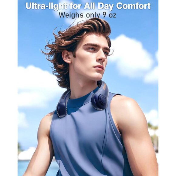 Personal Neck Fan Rechargeable 5-Speed Quiet Lightweight Cooling Blue - Picture 7 of 7